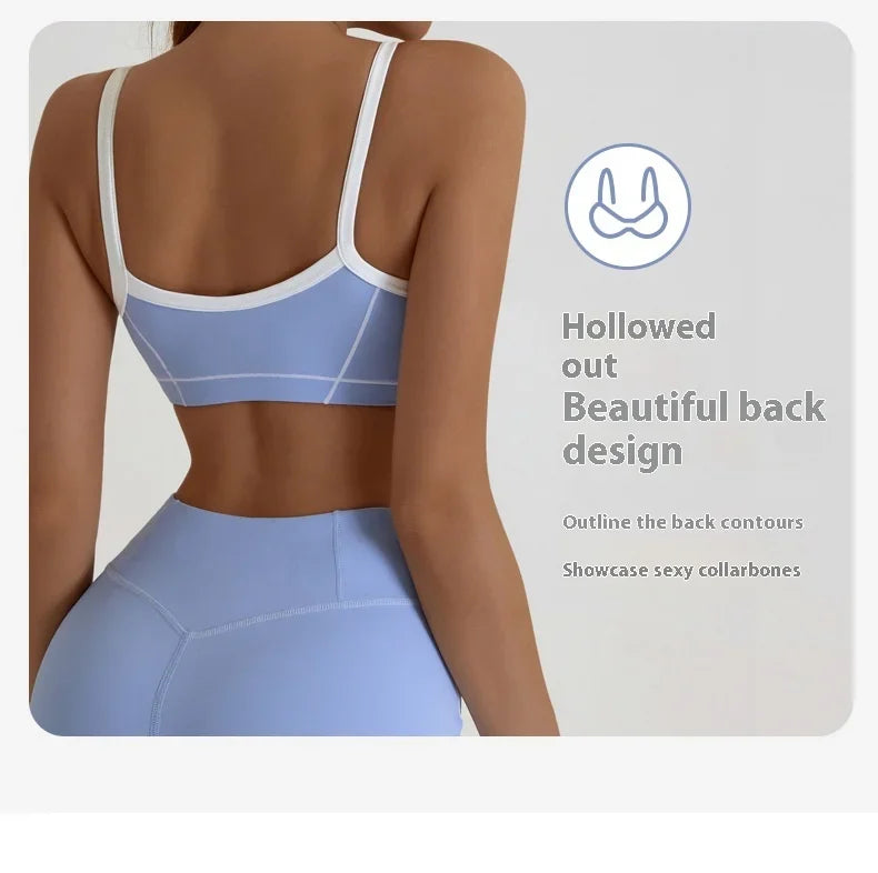 Women Yoga Sports Bra Color Clashing Shock Absorbing Brassiere Full Cup Breathable Gym Tube Top Bra Yoga Workout Underwear
