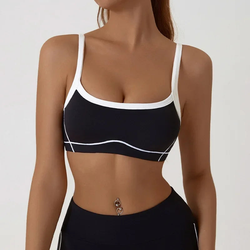 Women Yoga Sports Bra Color Clashing Shock Absorbing Brassiere Full Cup Breathable Gym Tube Top Bra Yoga Workout Underwear