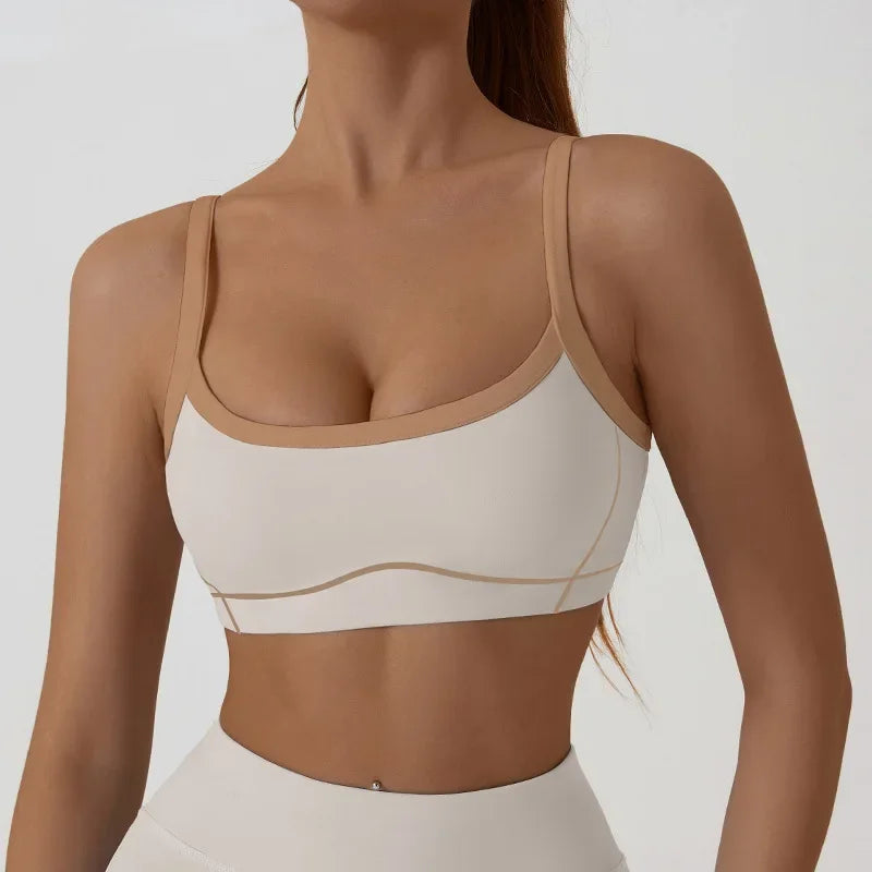 Women Yoga Sports Bra Color Clashing Shock Absorbing Brassiere Full Cup Breathable Gym Tube Top Bra Yoga Workout Underwear