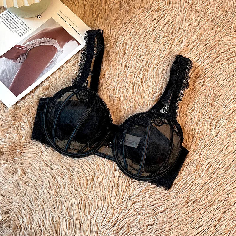 2026 Ultra Thin Mesh Bras Women  Underwire Full Cup Size Lace Bra  Unlined Minimizer  Plus-size Bra Women's Intimates