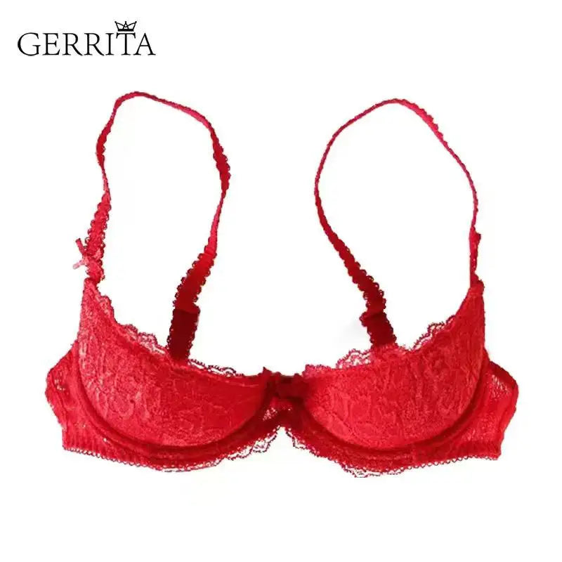 Red lace bra on a white background with 'GERRITA' branding.
