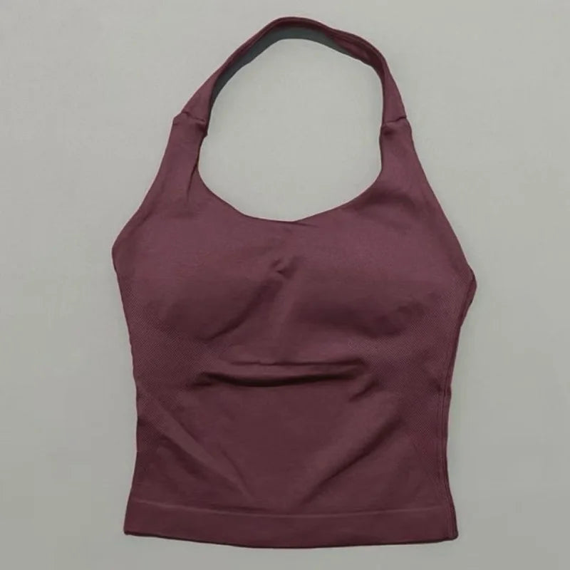 Sports Gym Halter Top Woman Seamless Yoga Tank Removable Chest Pad Push-up Sports Vest Fitness Workout Running Tops