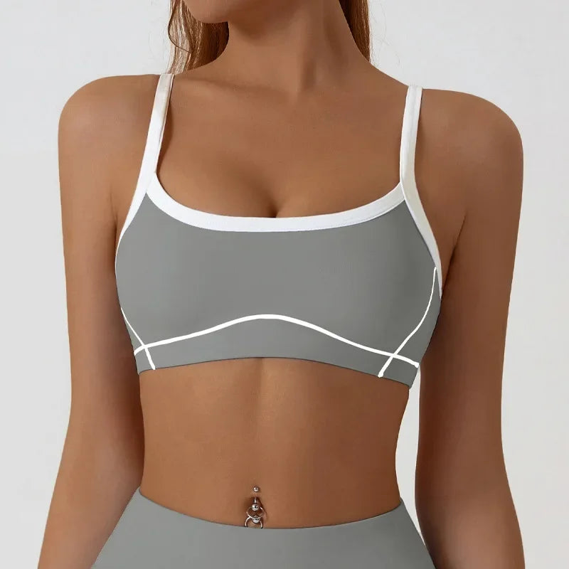 Women Yoga Sports Bra Color Clashing Shock Absorbing Brassiere Full Cup Breathable Gym Tube Top Bra Yoga Workout Underwear