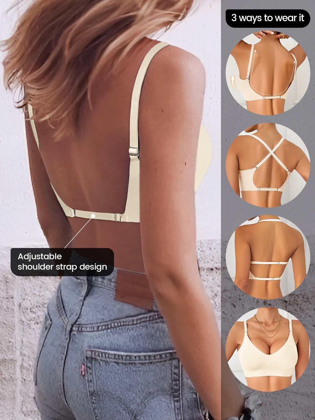 Seamless Deep U Plunge Bra – Wire-Free Backless (5 Colours)