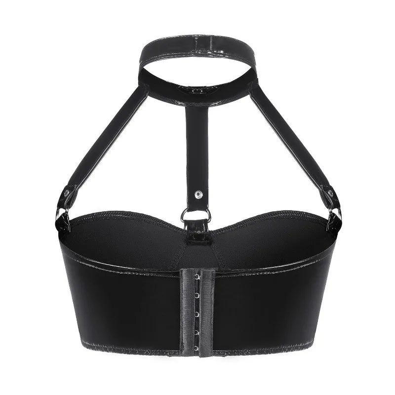 Black leather harness on a white background