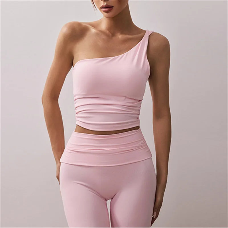 One Shoulder Yoga Bras Women Sports Top Crop Athletic Vest Push Up Underwear BH Sports Bra Sportswear Wire Free Gym Shirts XP100