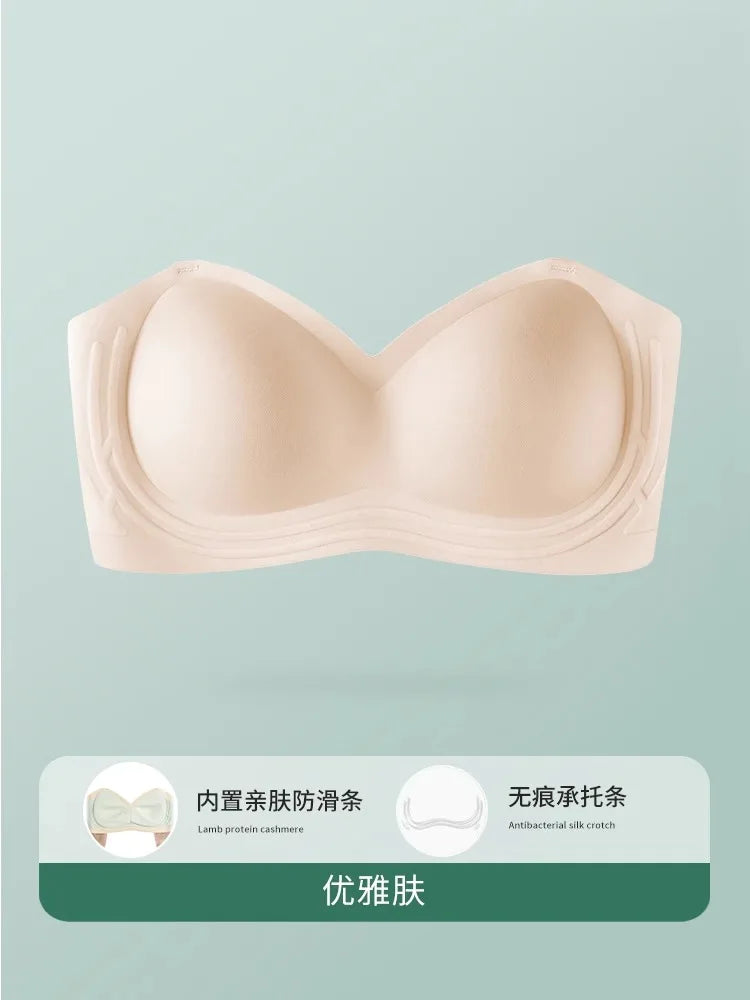 Wireless Anti-Slip Transparent Strap Bra for Women Underwear Wedding Dress Special Use Prevent Exposure Wrap Chest Summer