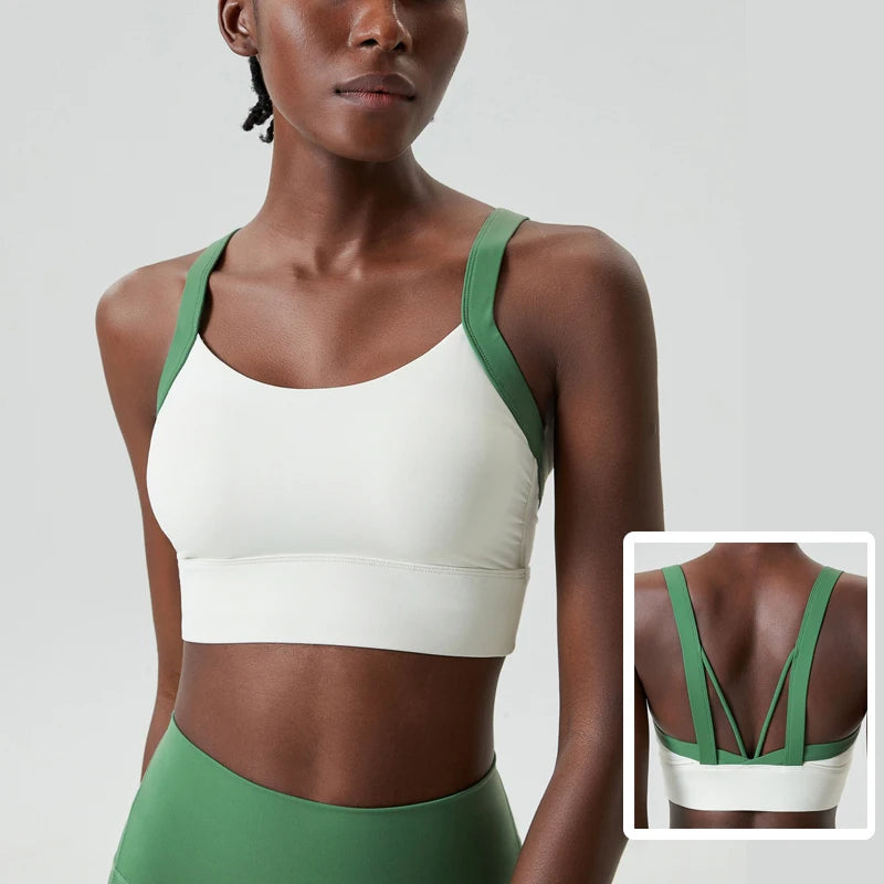 Women Fitness Yoga Bra Stretchy Soft Sexy Back Gym Crop Top Fashion Patchwork Running Top Breathable Quick Dry Sports Underwear