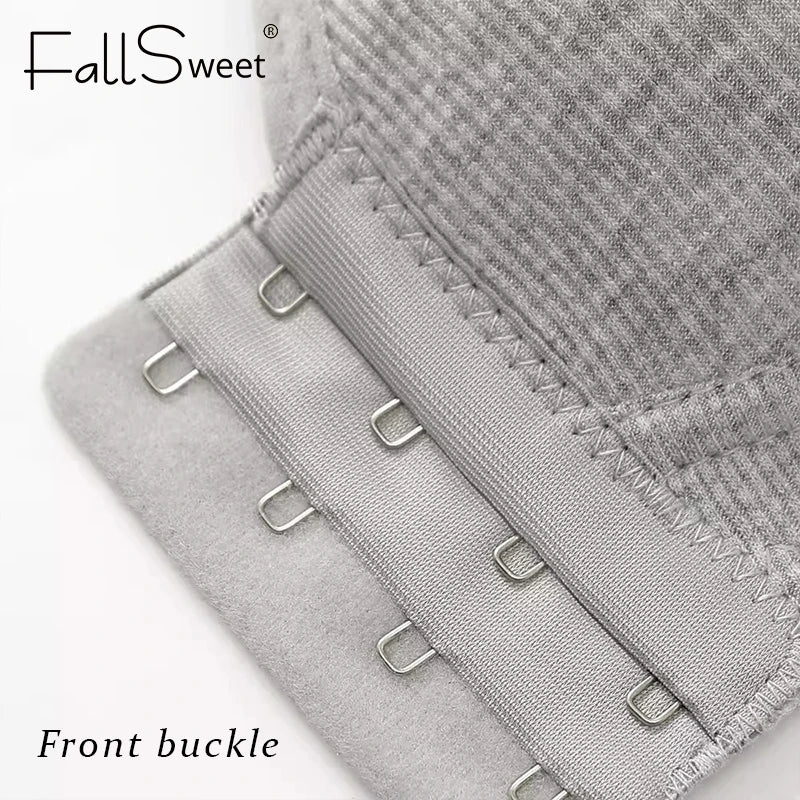 Fallsweet Seamless Front Closure Bra For Women Solid Wire-Free Push Up Bralette Full Coverage Fixed Cups Comfortable Underwear