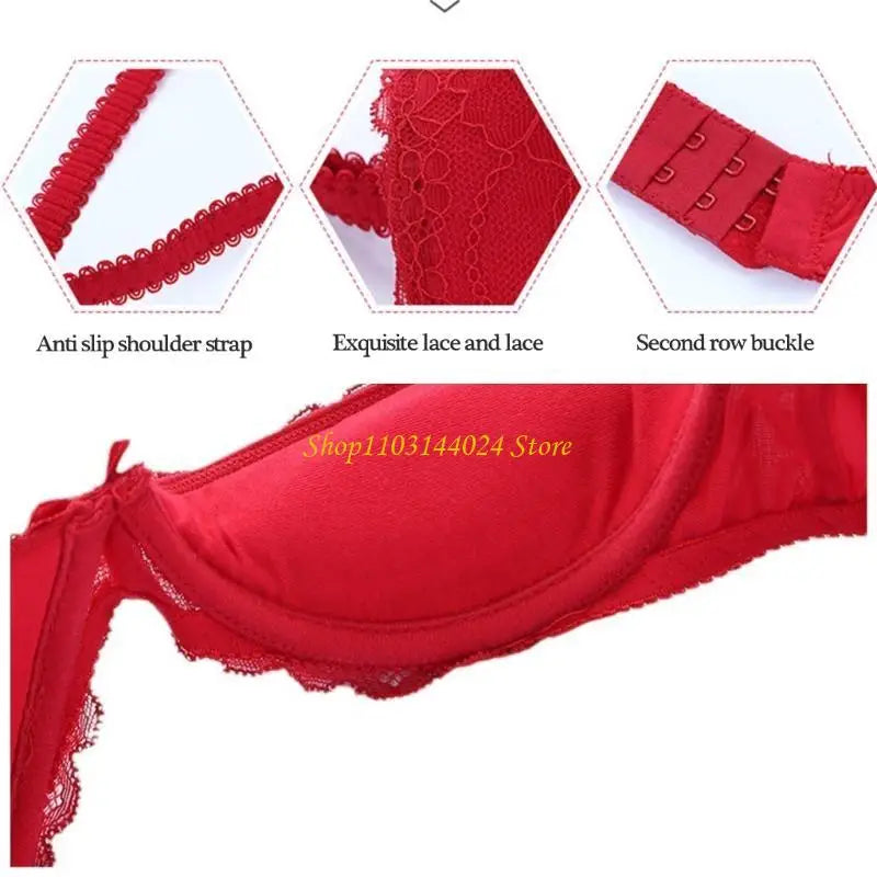 Women's Balconette Bra with Push Up Effect 1/4 Cup Lace Bra Underwired Low Cut Bra Bows Shelf Bra Bralette Lingerie