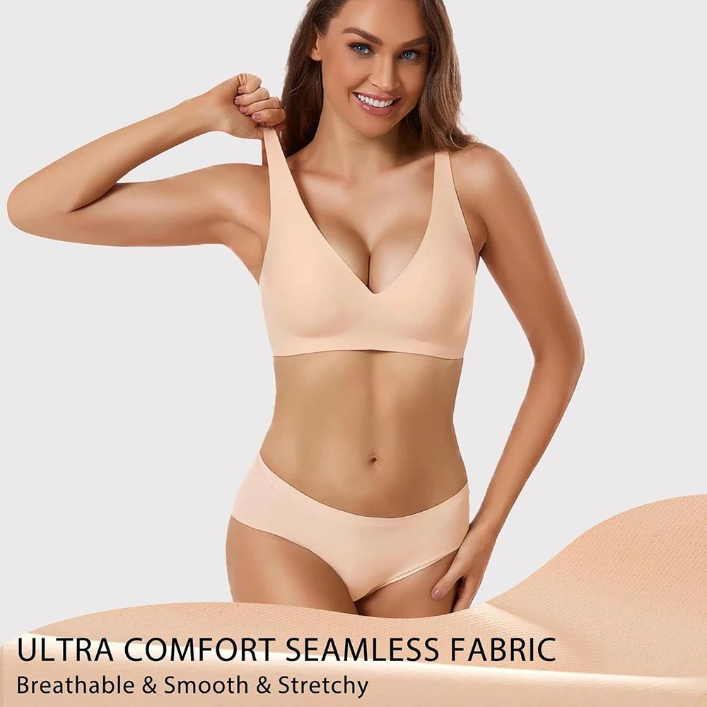 Plus Size Jelly Bra – 3D Support Wireless Push-Up Full Coverage V-Neck S–4XL