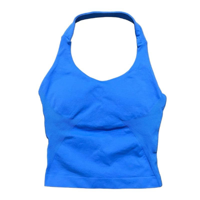 Sports Halter Tank Top Women Seamless Yoga Halter Sports Bra Pilate Fitness Workout Running Top Gym Sports Breathable Top
