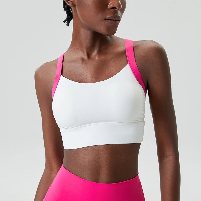 Women Fitness Yoga Bra Stretchy Soft Sexy Back Gym Crop Top Fashion Patchwork Running Top Breathable Quick Dry Sports Underwear