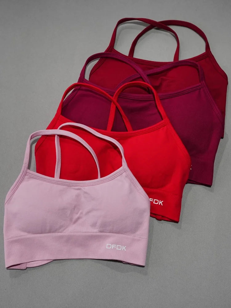 DFDK Women Seamless Sports Bra High Support Backless Yoga Camisole Top Push Up Fitness Running Gym Workout Athletic Sport Bra