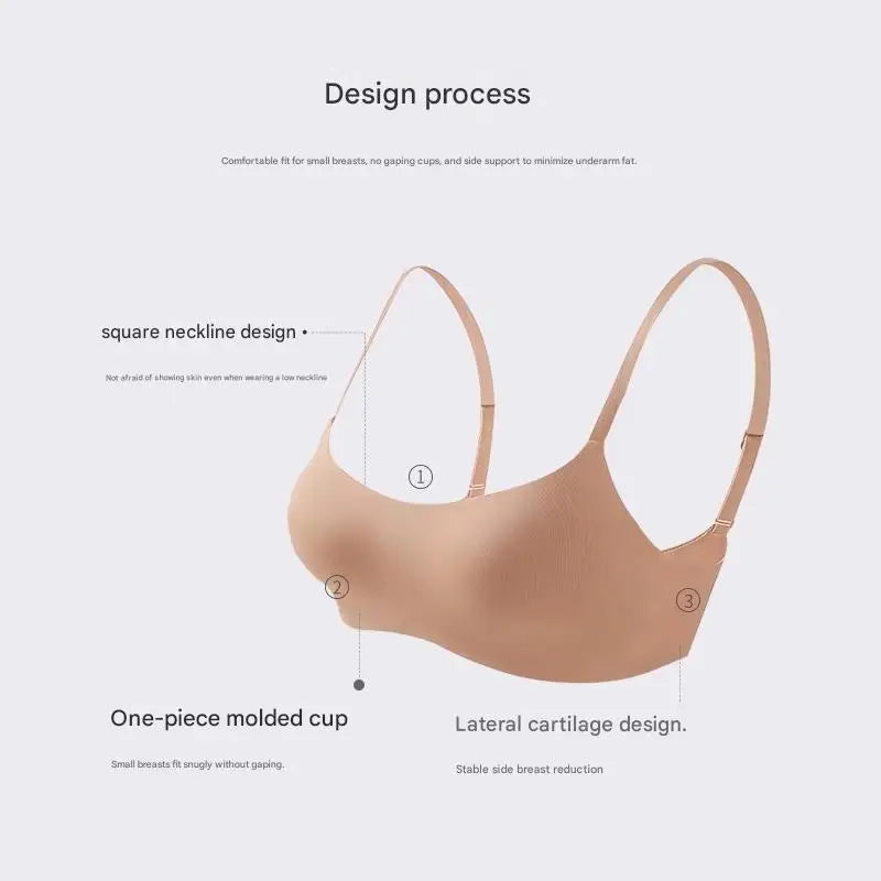 Nude Seamless Invisible Bra for Small Bust – Wireless Half Cup No-Show T-Shirt