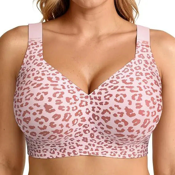 Leopard Print Jelly Seamless Push-Up Bra – Wireless Full Coverage Plus Size S–4XL