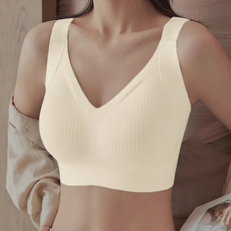 Push-Up Bras For Women Non-wire Padded Bra Seamless Underwear Plus Size V-neck Bra Top Sexy Lingerie Wide Straps Intimates M-4XL