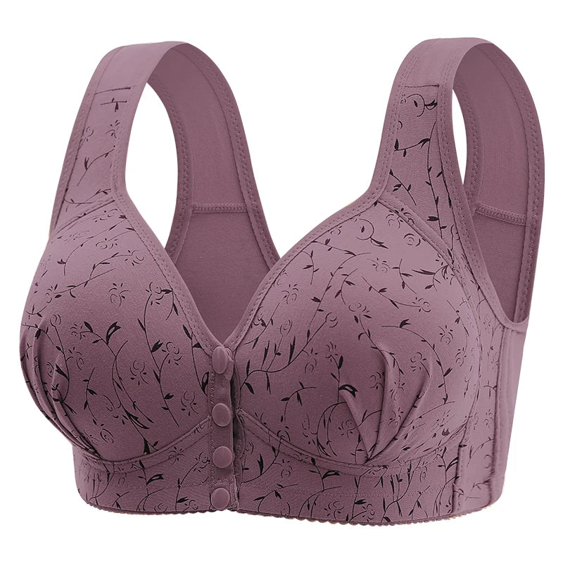 Purple floral-patterned bra on a white background