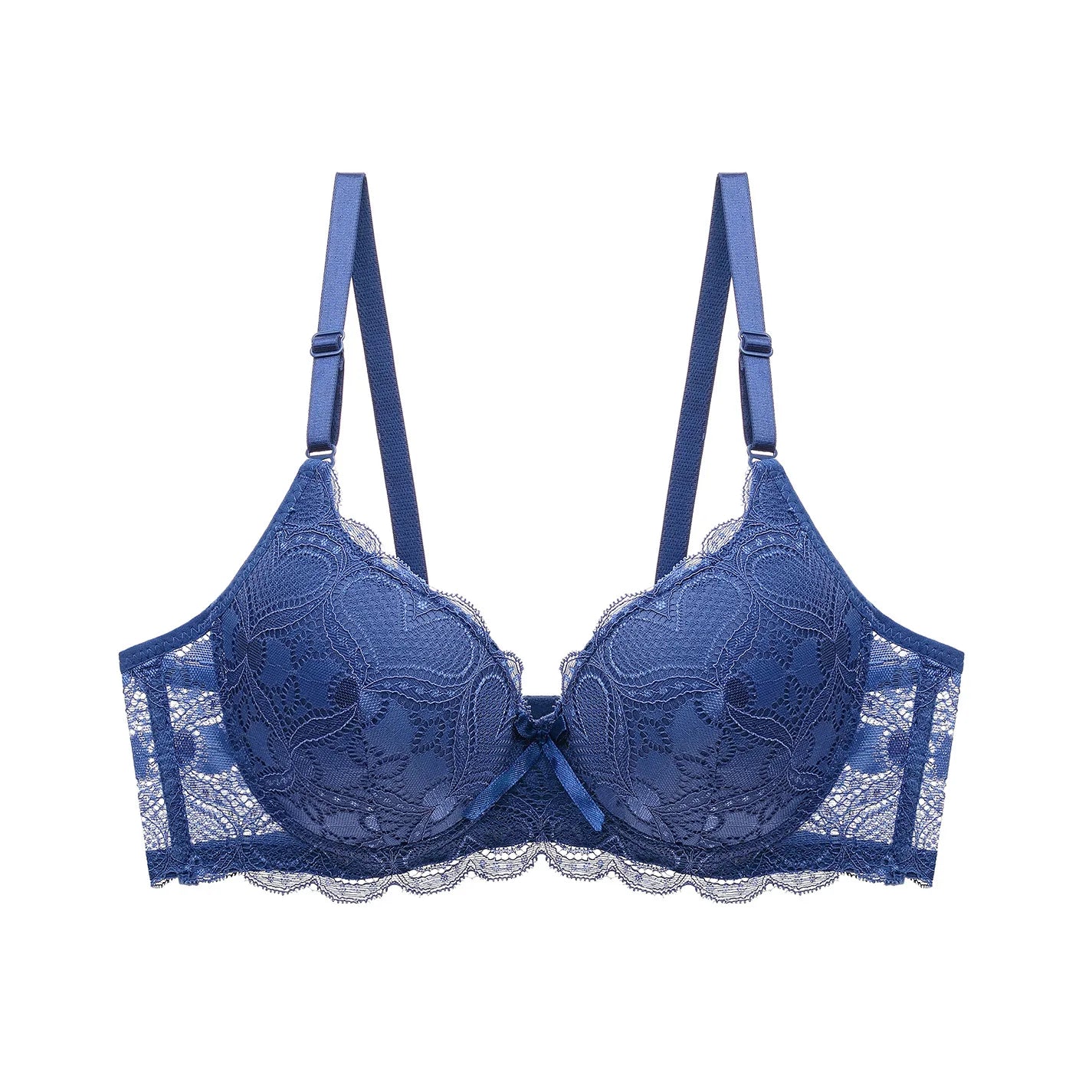 Thick Padded Push-Up Plunge Bra – Lace 3/4 Cup Underwire
