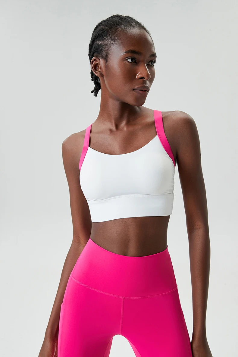 Women Fitness Yoga Bra Stretchy Soft Sexy Back Gym Crop Top Fashion Patchwork Running Top Breathable Quick Dry Sports Underwear