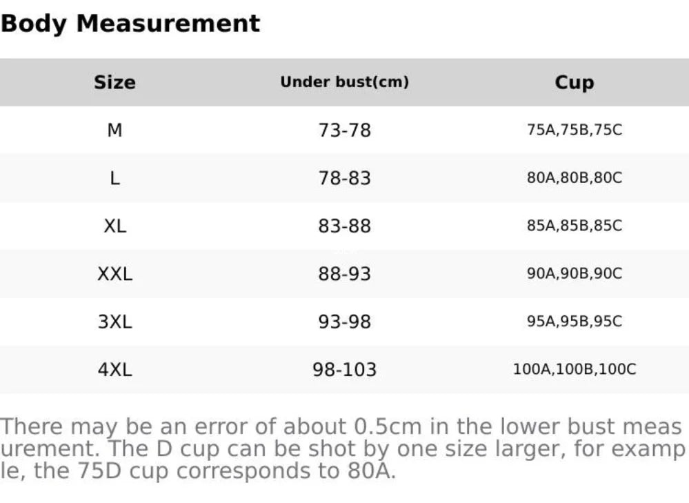 Body measurement chart for sizing in centimeters