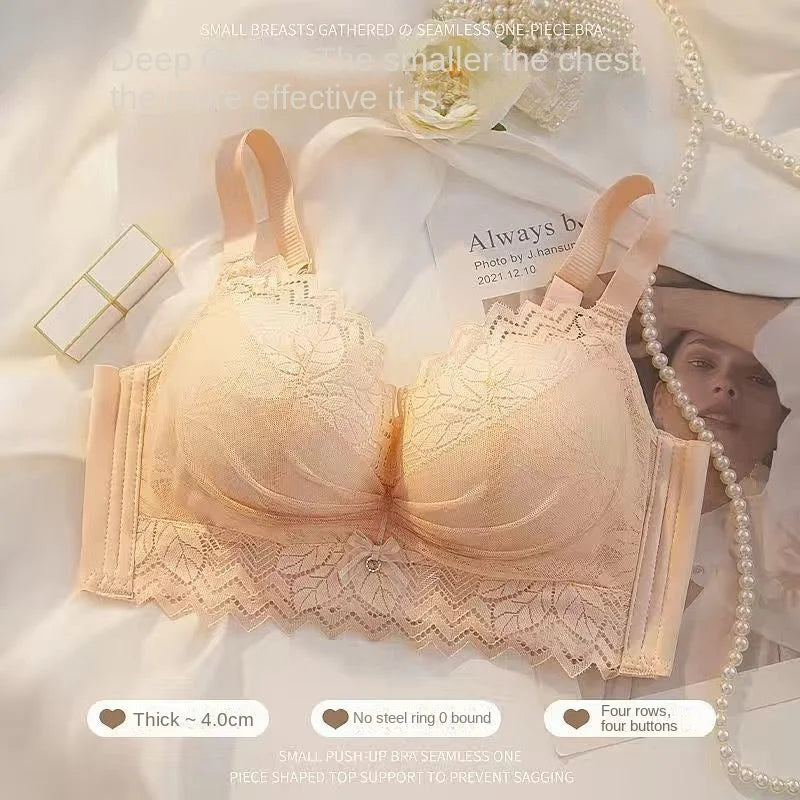 8CM Thickened Push-Up Bra for Small Busts – Wire-Free Side Gathering Cotton