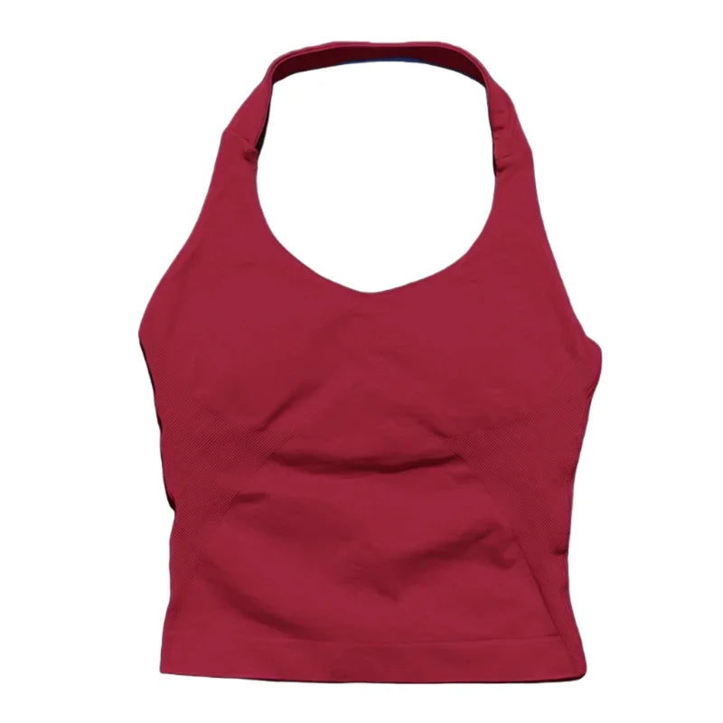 Sports Gym Halter Top Woman Seamless Yoga Tank Removable Chest Pad Push-up Sports Vest Fitness Workout Running Tops
