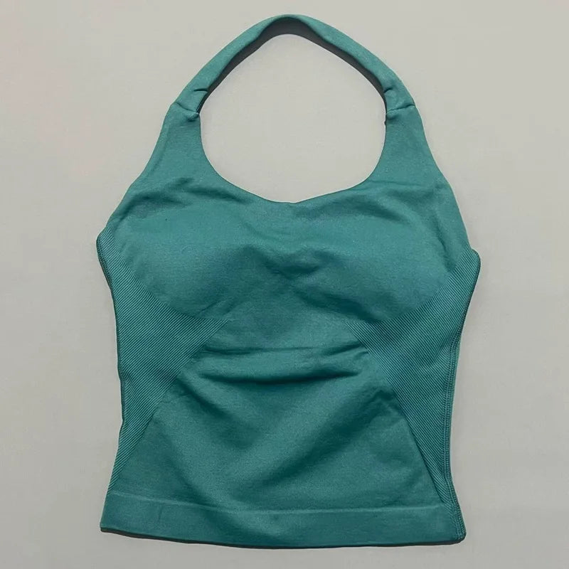 Sports Halter Tank Top Women Seamless Yoga Halter Sports Bra Pilate Fitness Workout Running Top Gym Sports Breathable Top