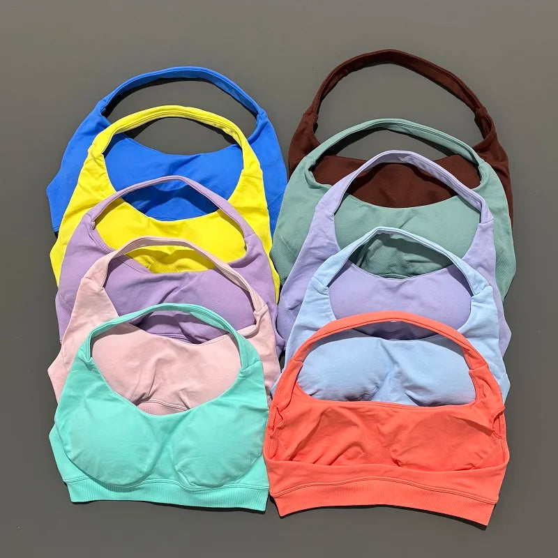 Sports Bra Women Seamless Yoga Halter Bra Top High Support Open Back Bra Fitness Push-up Activewear Workout Gym Underwear