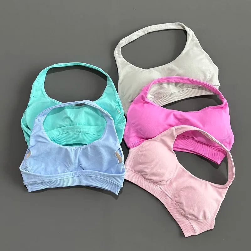 Sports Bra Women Seamless Yoga Halter Bra Top High Support Open Back Bra Fitness Push-up Activewear Workout Gym Underwear
