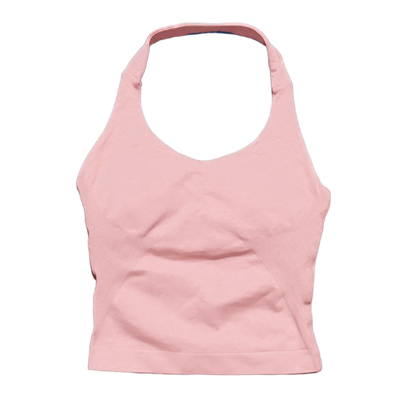 Sports Halter Tank Top Women Seamless Yoga Halter Sports Bra Pilate Fitness Workout Running Top Gym Sports Breathable Top