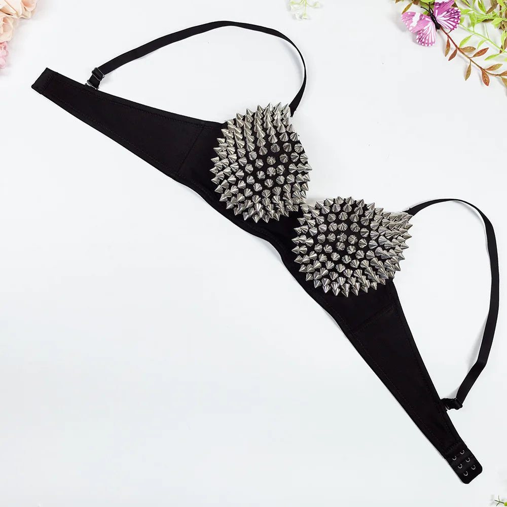Sexy Lingerie Underwear Bras for Women,Steampunk Spike Studs Bra Top Wireless Bra, Fashion Hot Bras for Nightclub Party Bar