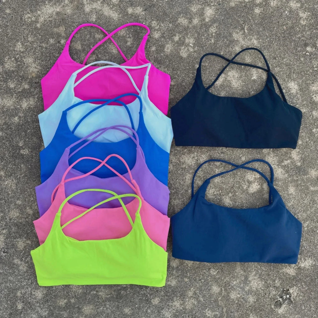Cross Back Hollow Yoga Sports Bra – Push-Up Chest Pad Fitness Gym Top