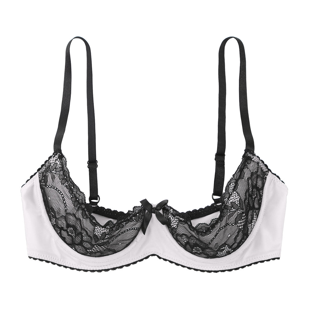 Women Sexy Open Cups Bra Tops Exposed Nipples Balconette Lingerie Contrast Lace Push Up Underwire Brassiere Underwear Nightwear