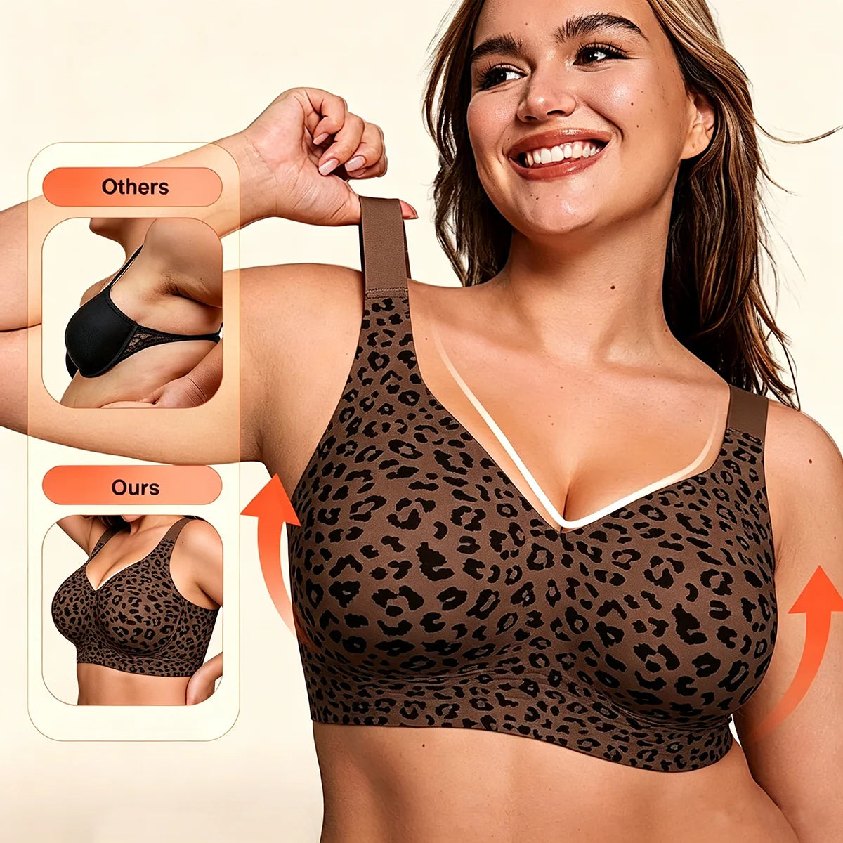 Women's Seamless Jelly Soft Support Bra Leopard Print Wire-Free Full Cup Thin Plus Size Bra Breathable Push Up Bra Large Bust