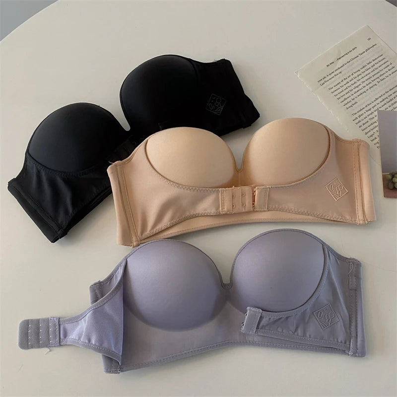 FINETOO Front Closure Strapless Bra – Wireless One-Piece Invisible Push-Up