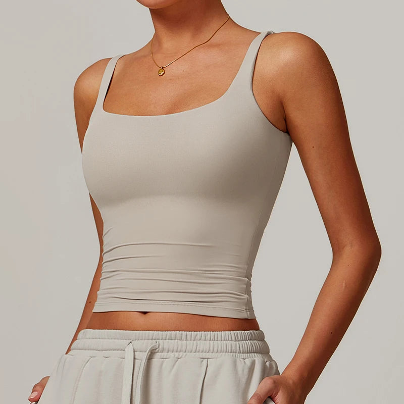 Hearuisavy Summer Women's Sports Bra Square Neck Tight Yoga Tank Top Gym Running Breathable Casual Vest Comfort Fit Workout Top