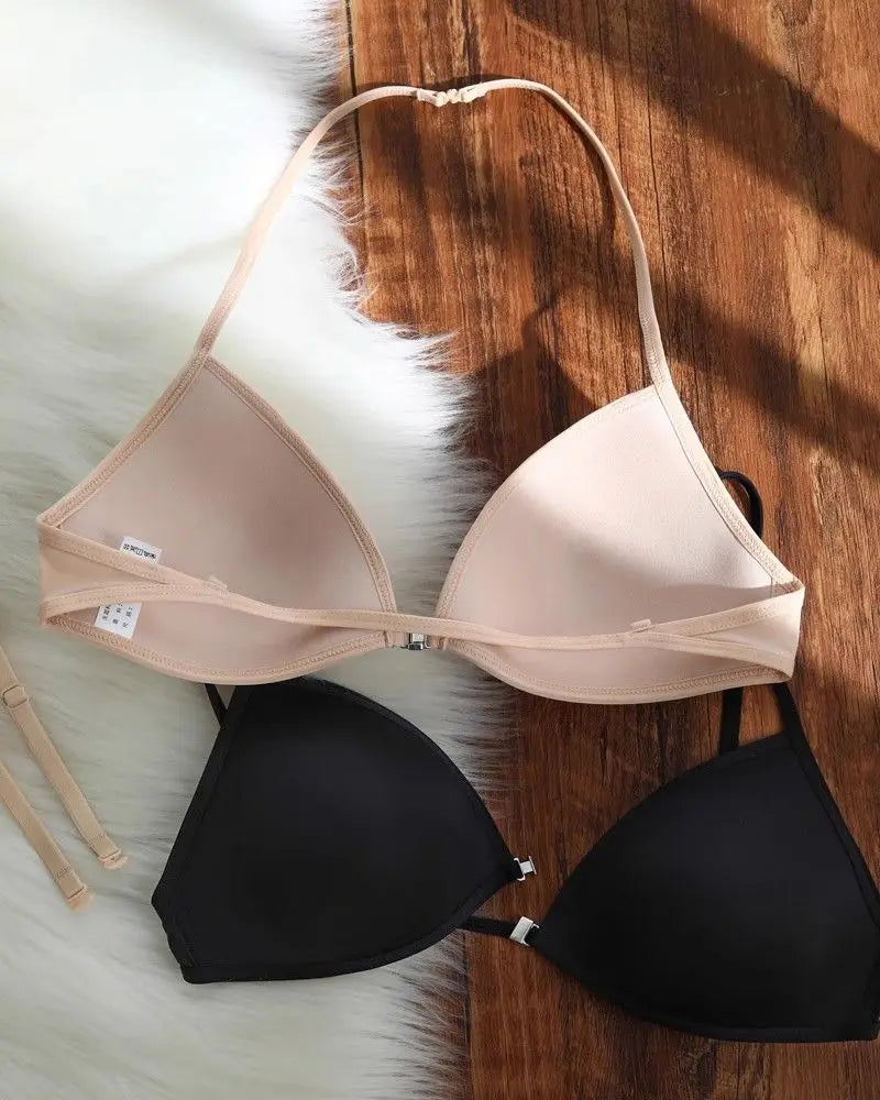 Seamless Triangle Cup Bra – Cross Strap Front Buckle