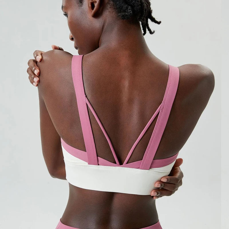 Women Fitness Yoga Bra Stretchy Soft Sexy Back Gym Crop Top Fashion Patchwork Running Top Breathable Quick Dry Sports Underwear