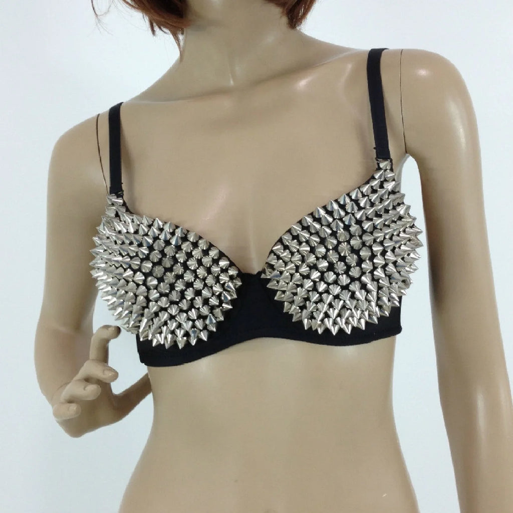 Sexy Lingerie Underwear Bras for Women,Steampunk Spike Studs Bra Top Wireless Bra, Fashion Hot Bras for Nightclub Party Bar