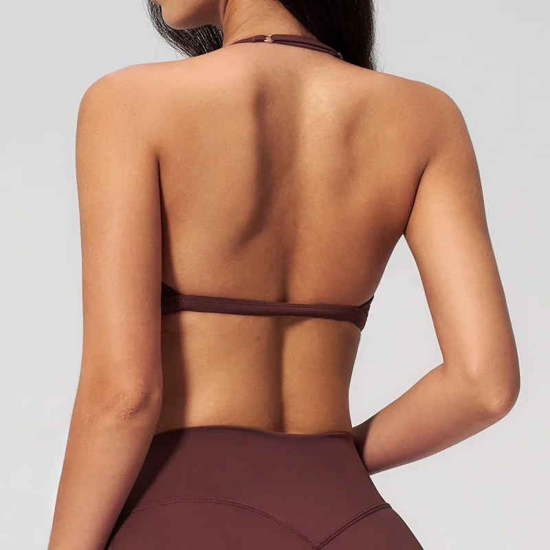 Brushed Halter Neck Yoga Bra – Shockproof Quick-Dry Sports Underwear