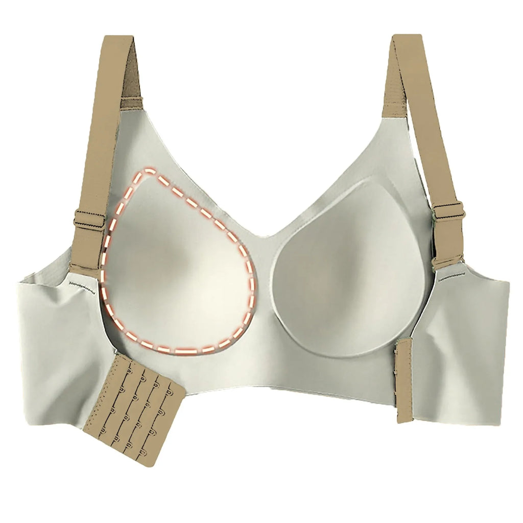 Adjustable V-Neck Wireless Push-Up Bra – Anti-Sagging Cotton Half Cup 34–44