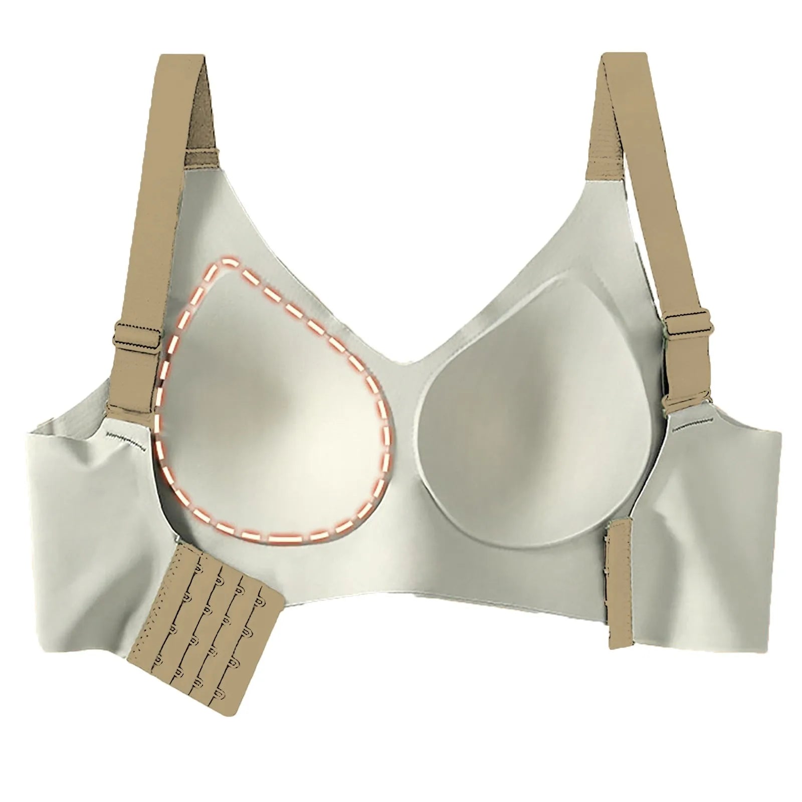 Adjustable V-Neck Wireless Push-Up Bra – Anti-Sagging Cotton Half Cup 34–44
