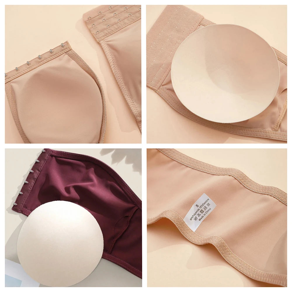 Plus Size Front Fastening Bandeau Bra – Strapless Wire-Free Padded Push-Up S–2XL