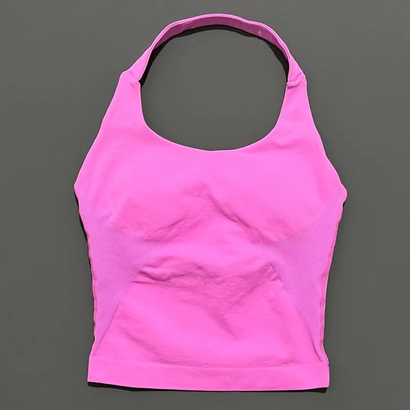Sports Halter Tank Top Women Seamless Yoga Halter Sports Bra Pilate Fitness Workout Running Top Gym Sports Breathable Top