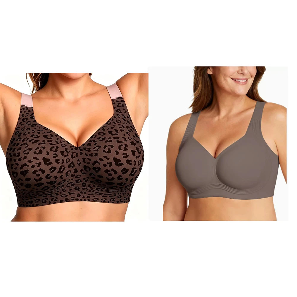 Women's Seamless Jelly Soft Support Bra Leopard Print Wire-Free Full Cup Thin Plus Size Bra Breathable Push Up Bra Large Bust