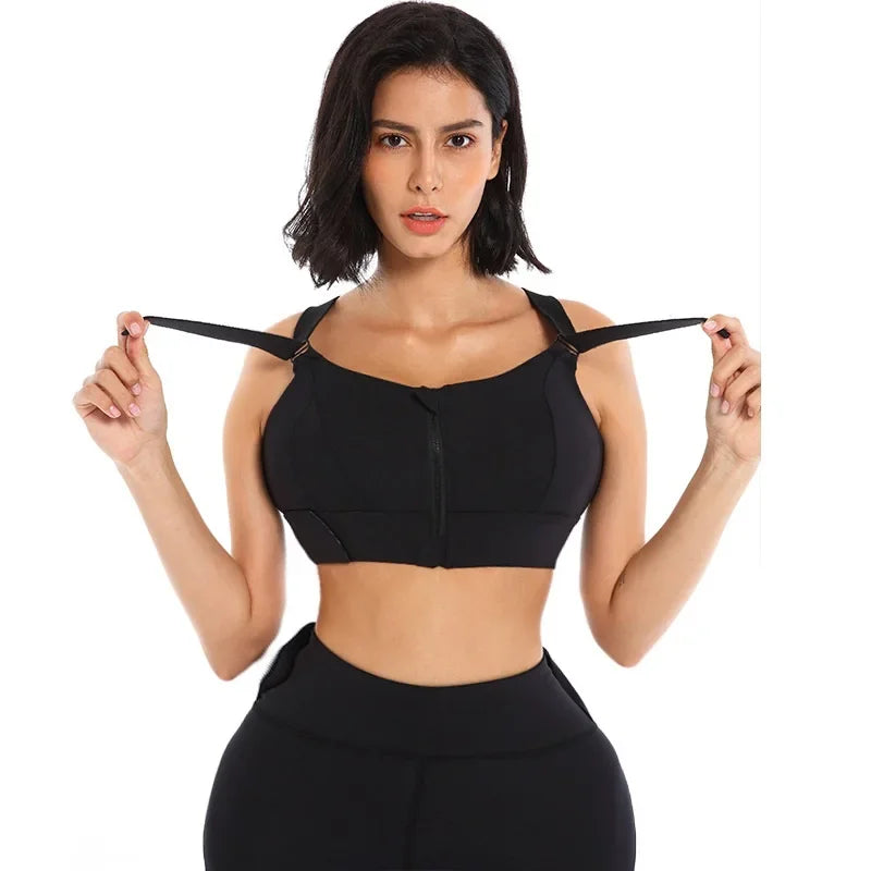 Front Zipper Women Sports Bra High Impact Underwear Fitness Yoga Tank Tops Plus Size Vest Shockproof Running Sportswear 5XL