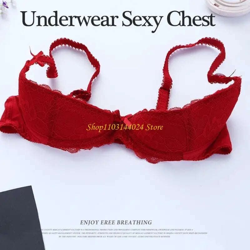 Women's Balconette Bra with Push Up Effect 1/4 Cup Lace Bra Underwired Low Cut Bra Bows Shelf Bra Bralette Lingerie