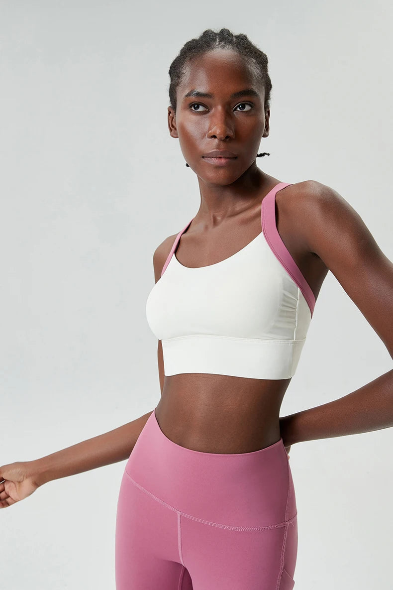 Women Fitness Yoga Bra Stretchy Soft Sexy Back Gym Crop Top Fashion Patchwork Running Top Breathable Quick Dry Sports Underwear