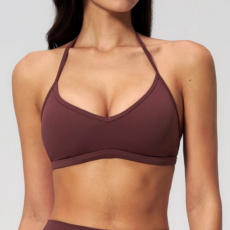 Brushed Halter Neck Yoga Bra – Shockproof Quick-Dry Sports Underwear